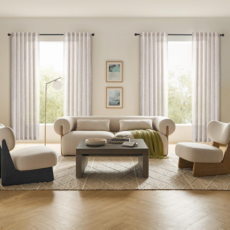 MEETBILY Natural Faux Linen Curtains 84 Inches Long for Living Room 2 Panels Set Rod Pocket Linen Textured Semi Sheer Window Drapes Light Filtering Neutral Modern Farmhouse Curtain Panels for Bedroom - Image 5